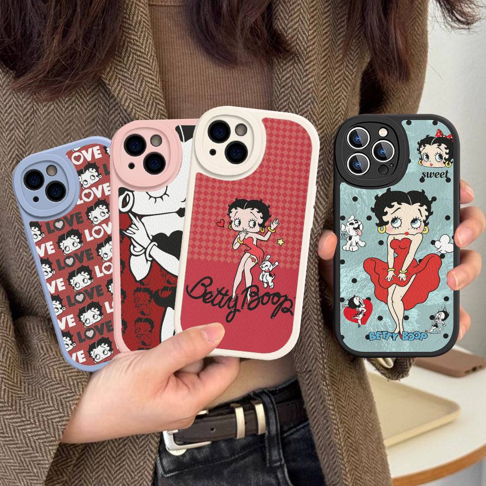 B-Betty-Cute-B-Boop Anime Leather Phone Case For iPhone 16 15 14 13 12 11 Pro Max Plus Shockproof Cover