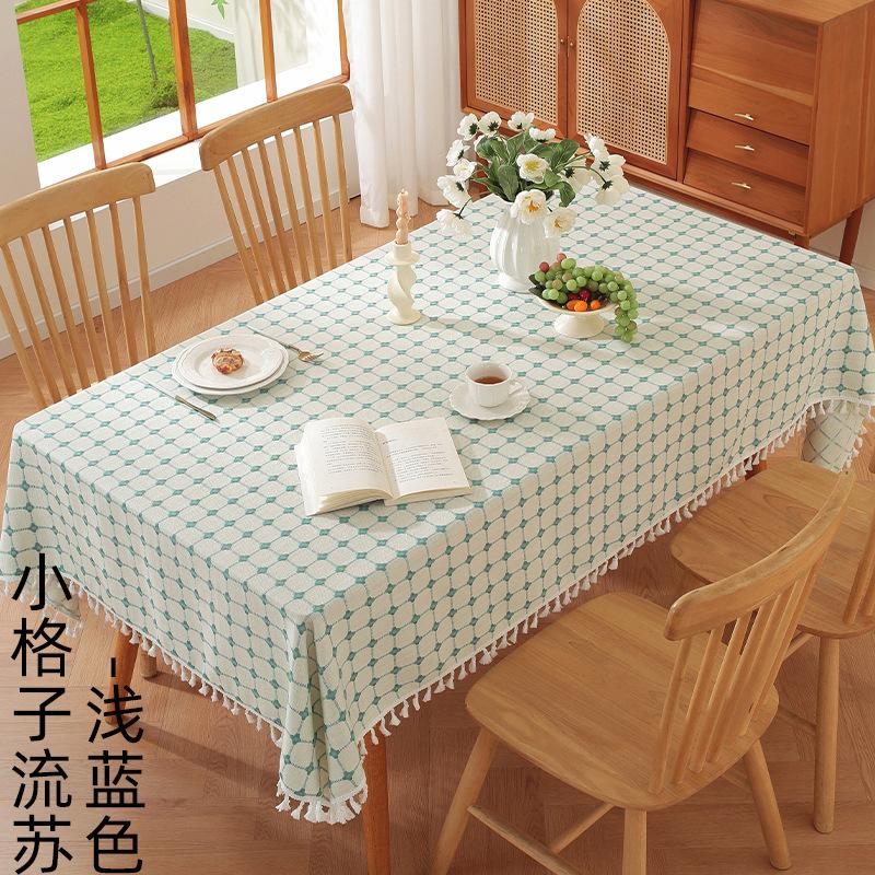 Simple Literary And Artistic Embroidery Plaid Tablecloth Cotton And Linen Fabric Small Fresh Coffee Table Rectangular Dining Table Mat