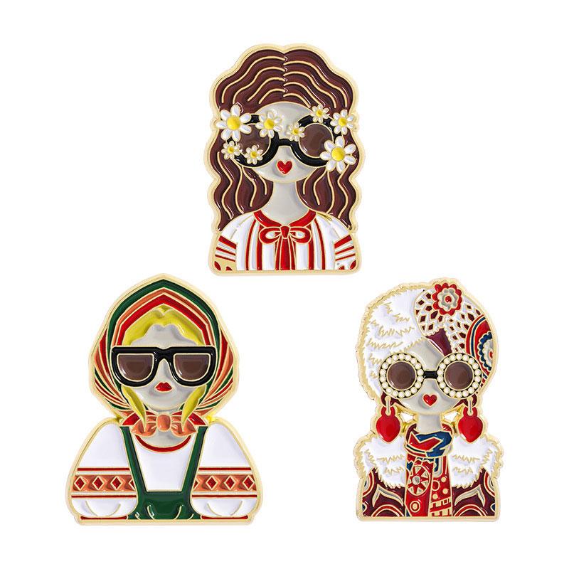 1Pc Traditional Clothing Russian Girl Brooch Versatile Zinc Alloy Retro Backpack Pin Russian-style Metal Brooch