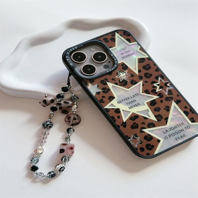 Portachiavi con Stampa Leopardo Laccetto per Telefono Cordino con Perline in PVC Per Uomo e Donna