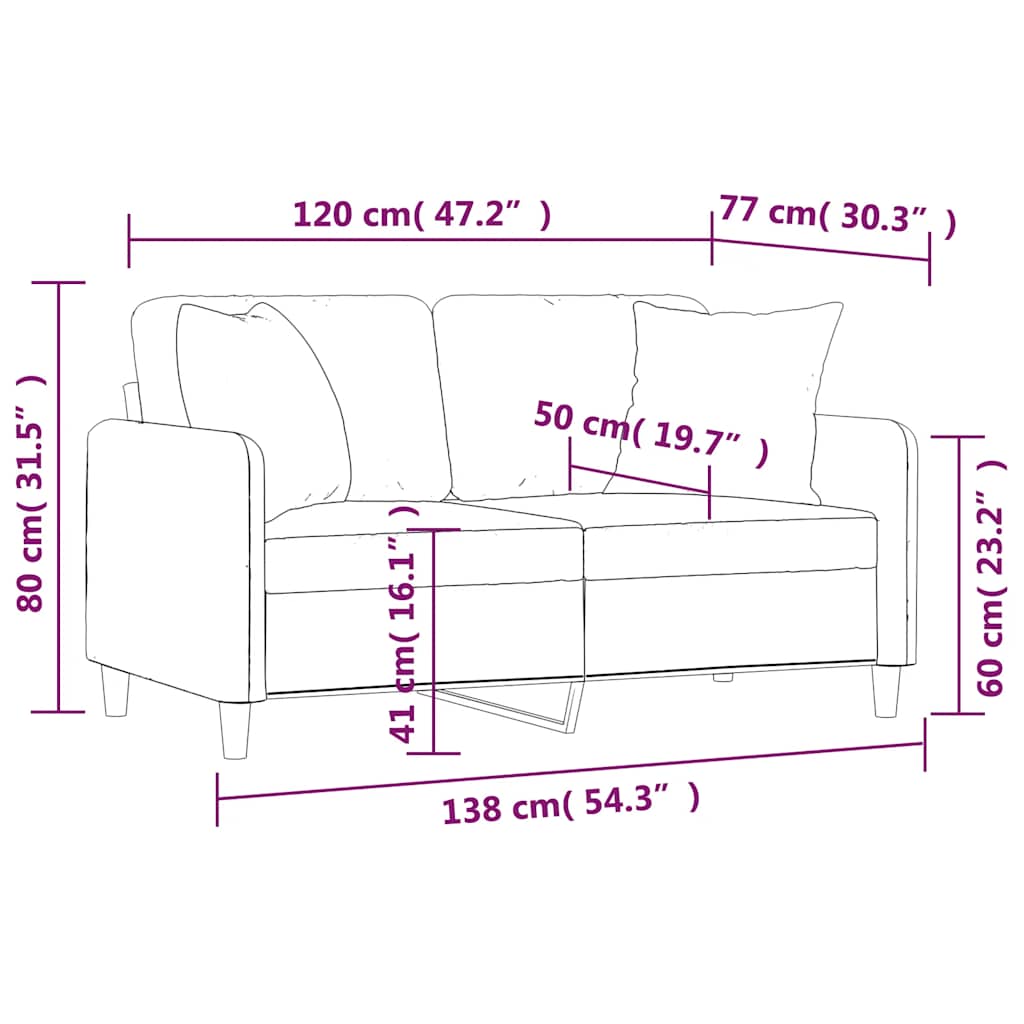 2 Seater Sofa with Decorative Cushions Black 120 Cm Fabric