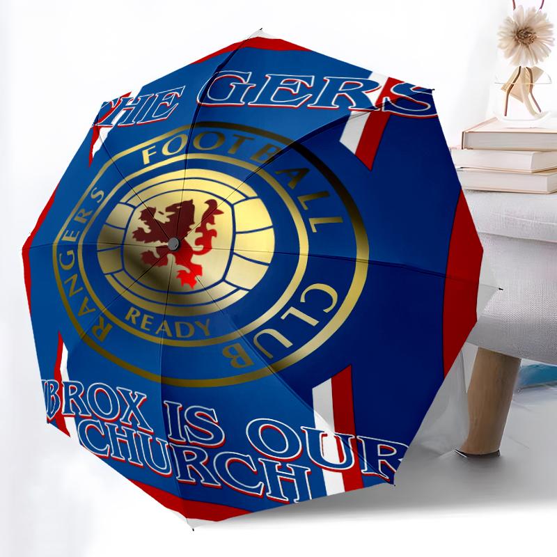 1pc Sturdy 8-Bone Auto Umbrella, Rangers FC Umbrella, Digital Printed, Foldable Umbrella for On-the-Go Outdoor Use