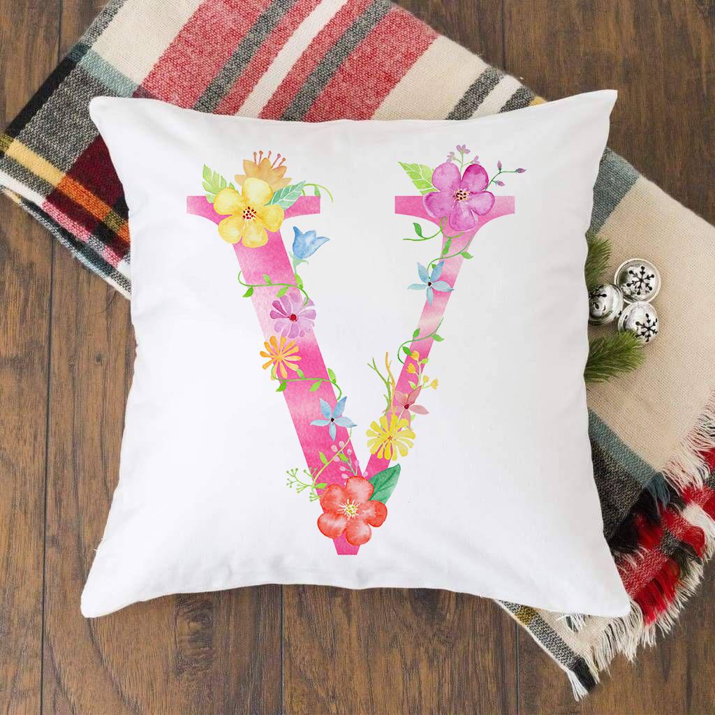 Pink Alphabet Flower Printed Cushion Cover Pillowcase English Letter A-Z Home Decorative Sofa Bed Backrest Pillow Cover 45*45cm