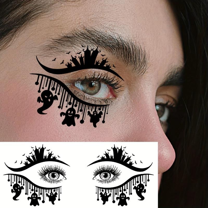 10PCS Halloween Eyes Temporary Tattoo Sticker,Black Spider Web Pumpkin Ghost Black Cat Witch Bat Spider Pattern, Facial Eye Makeup Fake Tattoo Sticker