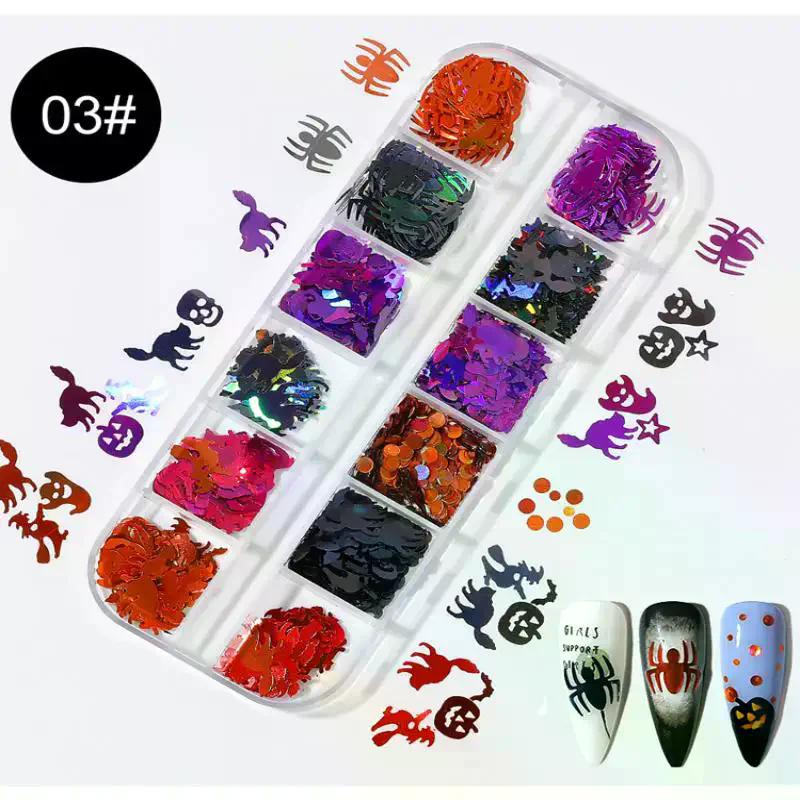 1 Box Halloween Ghost Pumpkin Shape Holographic Festival Glitter Sequins For DIY Making Art Craft Nail Decoration Accessories