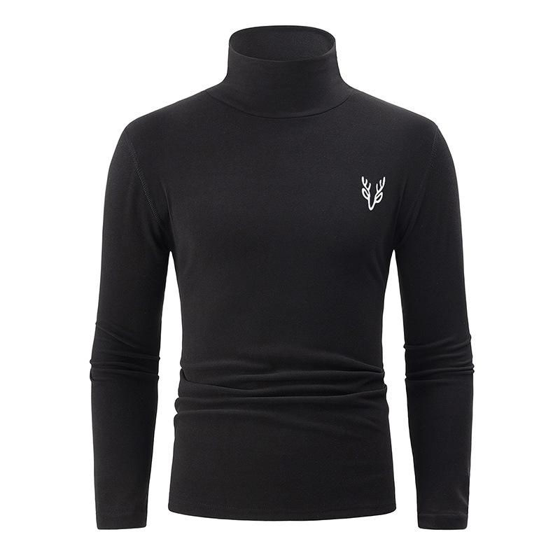 Men's Autumn and Winter Fashionable Semi High Neck Solid Color Bottom Casual Long Sleeved Top