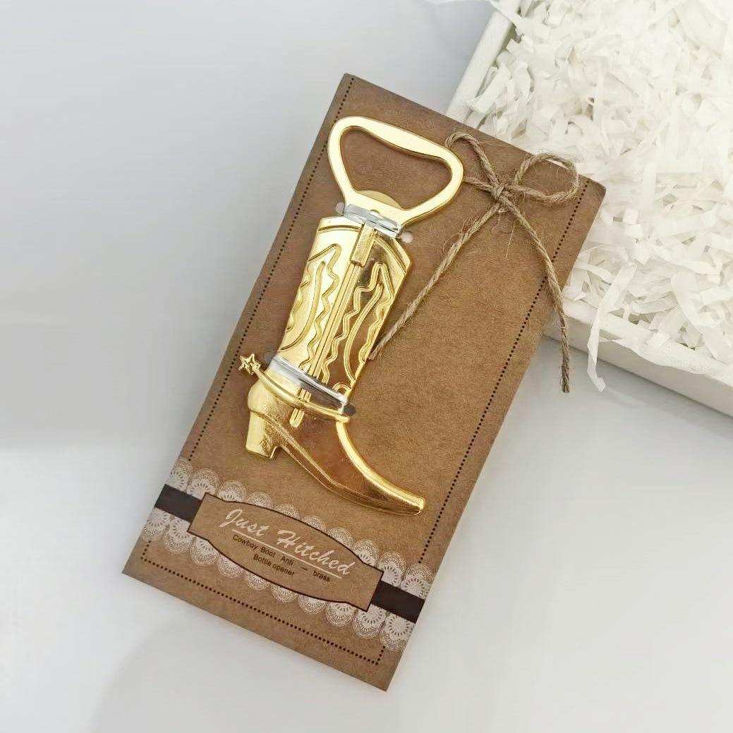 

1/5/10Pcs Cowboy Boots Shaped Bottle Opener with Escort Tag Card for Wedding Party Favors Gift & Decorations, Bronze 1pc золотой