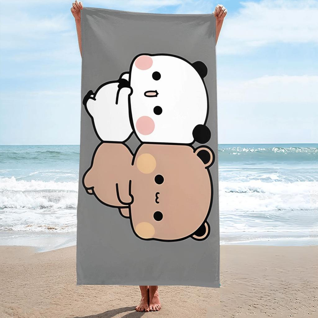 1 Stück Süßer Panda Bär Strandtuch Polyester - Leicht Schnelltrocknend Weich Schwimmen Reise Handtuch, Umarmendes Muster, Unisex für Camping