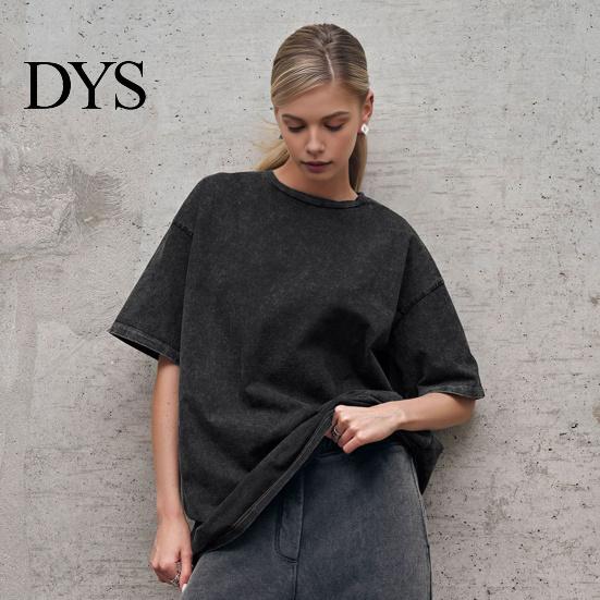 Men Women Casual Shirt T-shirt Round Neck Short Sleeve Loose Fit Tee Solid Color Washed Distressed Retro Pullover Tops Streetwear Top