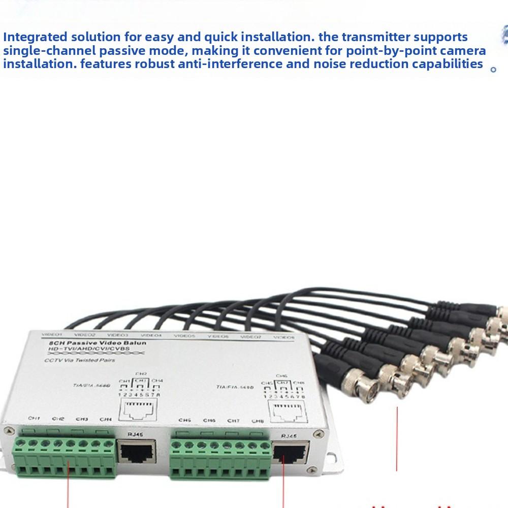 

8-Channel Twisted Pair Transceiver with Cable, BNC to RJ45 Ethernet HD Video Transmitter Receiver for CCTV Surveillance, Pair Use сірий