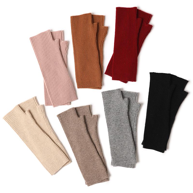 Women's Cashmere Knit Striped Half-Finger Winter Gloves