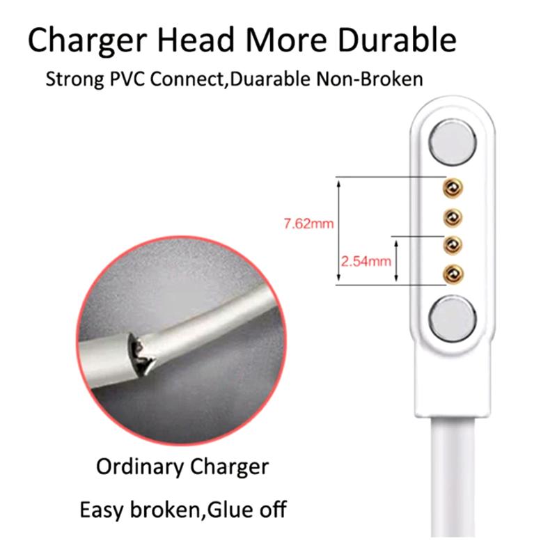Universal 2Pin 4mm 7.62mm 4Pin Strong Magnetic Charge Cable USB Charging Line Cord Black White For Smart Watches