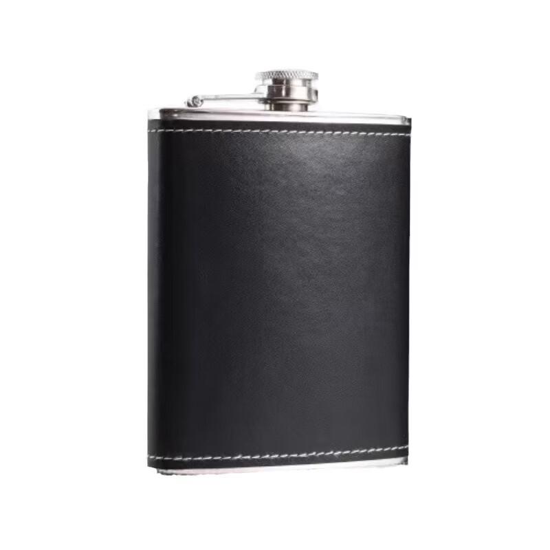 8 oz Stainless Steel Hip Flask with Black Leather Wrap