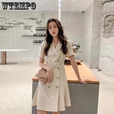 Suit Dress Female Spring and Summer Elegant Commuter Design Sense Waist Double-breasted Slim Sweet Dress