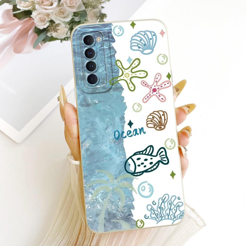 For OPPO Reno4 Pro / Reno4 Cute Cat Flower Cartoon Phone Case For Oppo Reno 4 4Pro 4G Shockproof Soft Silicone Bumpers