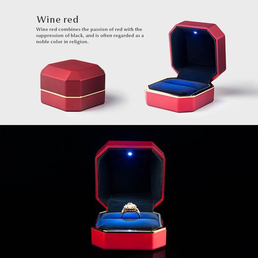 LED Ring Box Octagonal Velvet Wedding Ring Case Jewelry Gift Box with LED Light for Jewelry Display Wedding Engagement