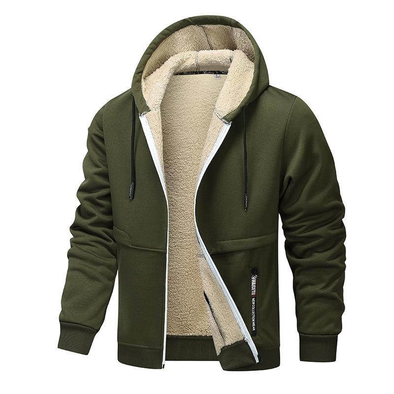 Autumn/Winter New Arrivals: Shearling-Lined Thickened Cardigan with Hood Men's Casual Shearling-Lined Jacket