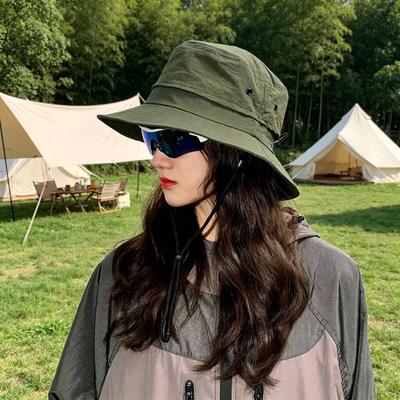 Bucket Hat Foldable Quick-Dry Breathable with Wide Brim Mesh Fisherman Hat Adjustable Windproof Rope Sun Protection
