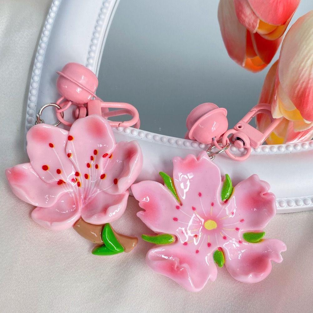 

Lotus Peach Blossom Pendant Resin Car Key Ring Lovely Peach Flower Keychain Gifts Style 5