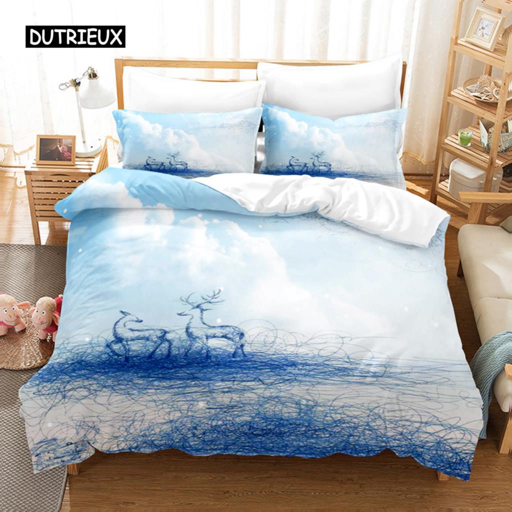 Deer Duvet Cover Set Wild Forest Animal Bedding Set Natural Bedclothes Kids Teens Double Queen King Size Polyester Quilt Cover
