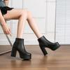Chunky Heel Black Ankle Boots Women's Fashion Platform Thick Sole Leather Short Boots Casual Autumn Winter Combatable Booties