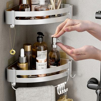 Bathroom Shelf Space Aluminum Shampoo Rack Makeup Storage Organizer Toilet Corner Wall Mounted Shower Shelf Bathroom Accessories