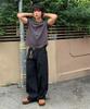 SIGNATURE Twist Curved Cotton Pants [Black]