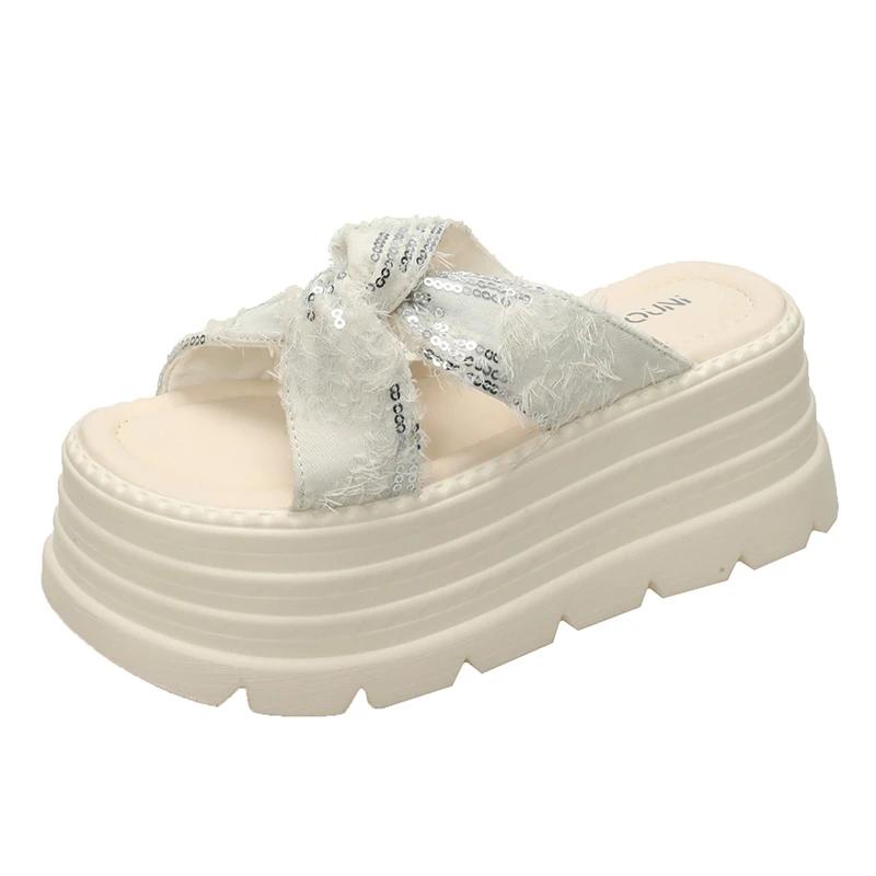 Fashion NEW Casual 8CM Wedge Slippers for Women Summer Non Slip Platform Sandals Woman Open Toe Comfortable Female Chunky Beach Slippers