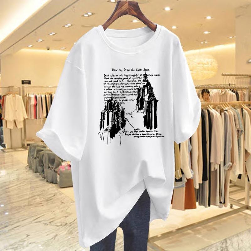 

Новая хлопковая футболка с принтом букв женская летняя новая свободная универсальная футболка-топ для ношения под низ S