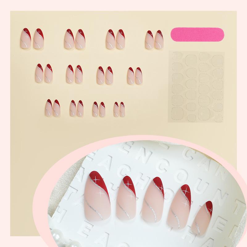 Removable French Glitter Almond Wearable False Nail Patches