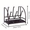 6-Hook Metal Cup Holder with Drip Tray - Sleek Black Mug Organizer for Kitchen Countertop, Space-Saving Glass Rack with Storage