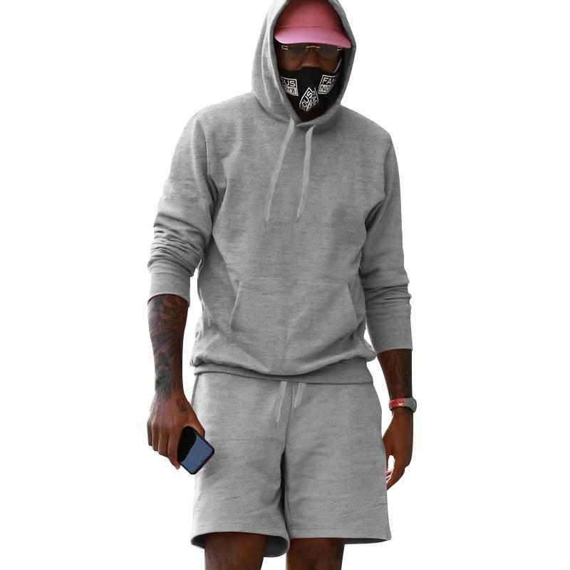 Men's Fleece Hoodie Shorts Two-piece Loose Solid Color Casual Sports Men's Suit