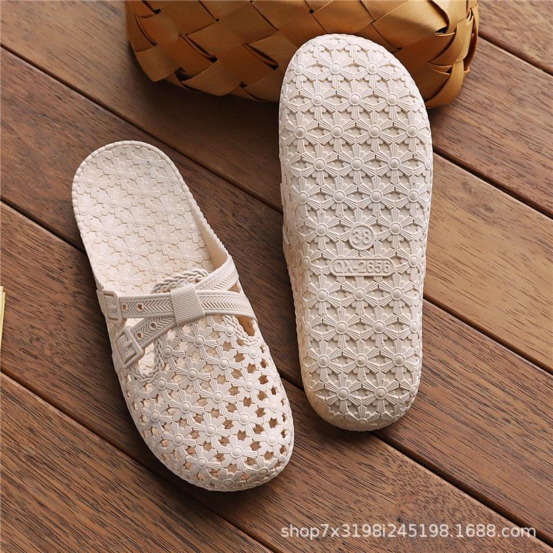 Women's Hollowed Toe Flip Flops Beach Sandals with Toe Covers Breathable and Quick Dry