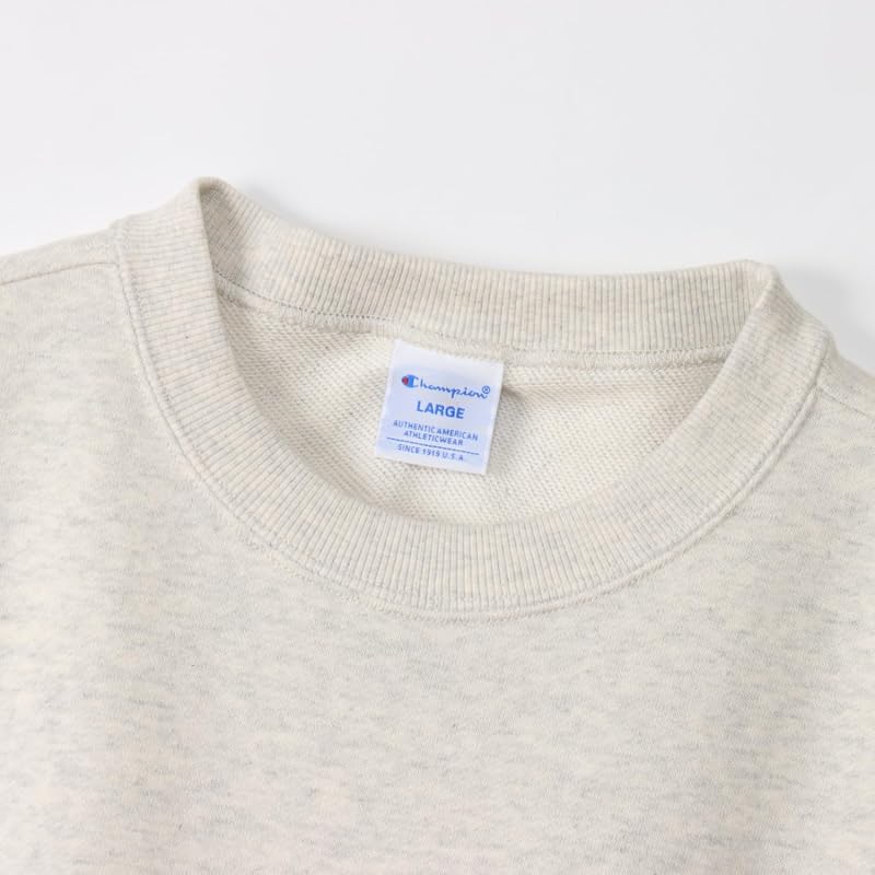 [Champion] Short-sleeved Crewneck Sweatshirt with One-Point Logo, Basic Design, C3-Z020, Men's, Oatmeal, Size M