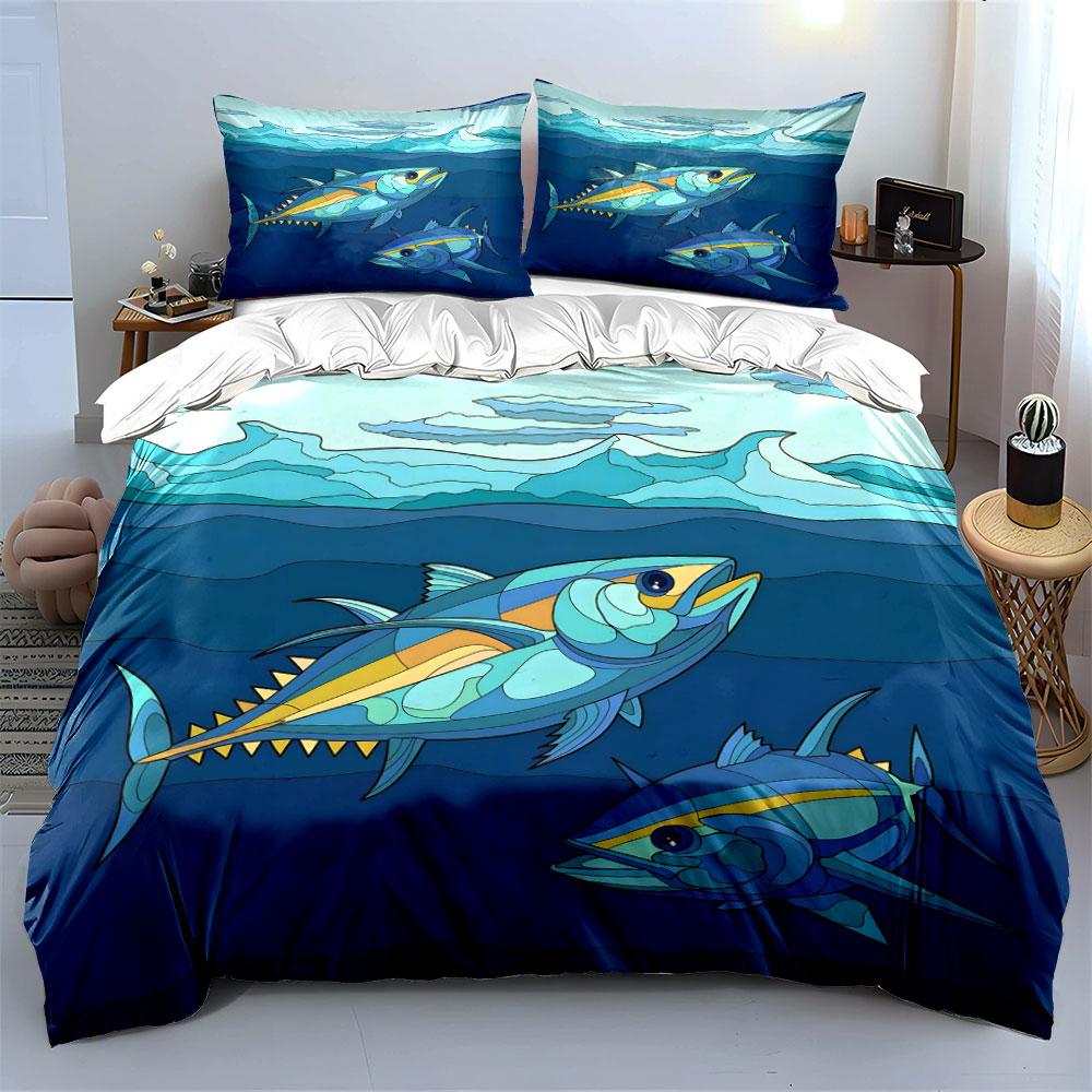 Colorful tuna fish motif. Bedding sets Duvet cover sets Duvet covers Pillowcases(1*Duvet Cover 2*Pillowcases without duvet insert)