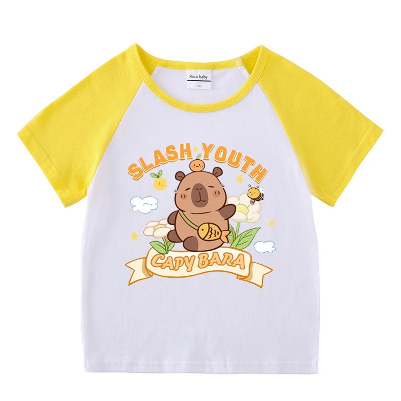 Kids' Summer Color Block Two-Piece Set: Casual T-shirt & Shorts