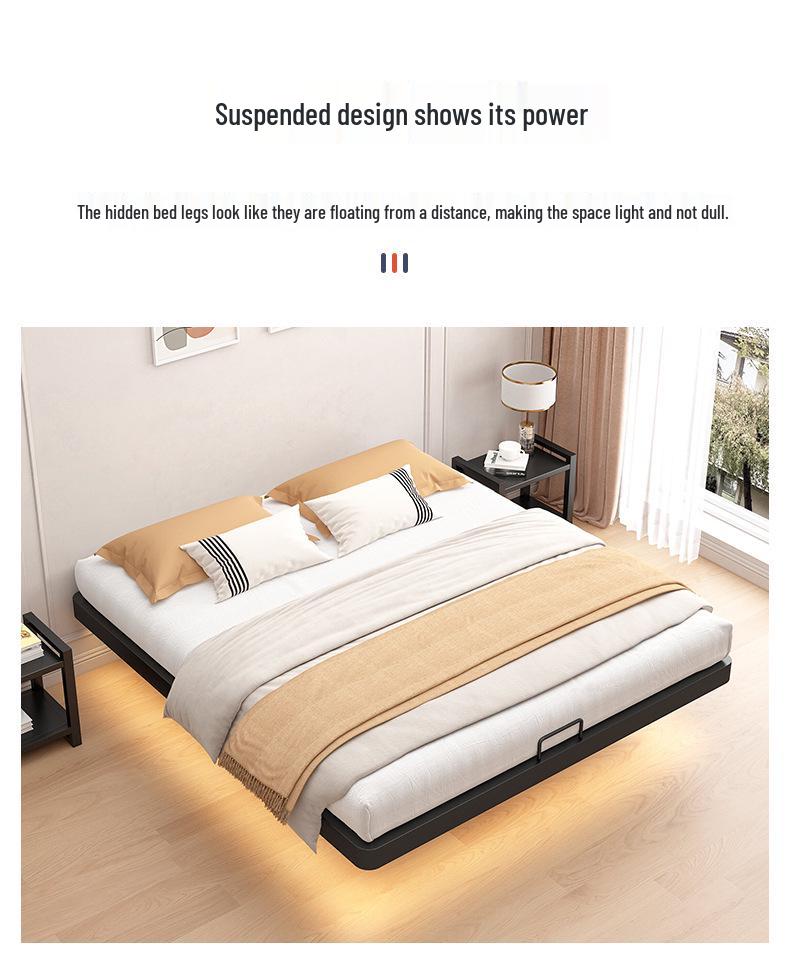 Modern Cream Tatami Style Suspended Double Bed for Adults in Rental Apartments