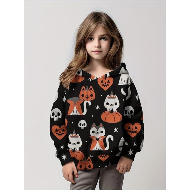 Felpe Splendido Teschio Stampa 3D Ragazze Felpa Pullover Vestibilità Comoda Festa di Halloween Manica Lunga Vestiti per Bambini Top per Bambina