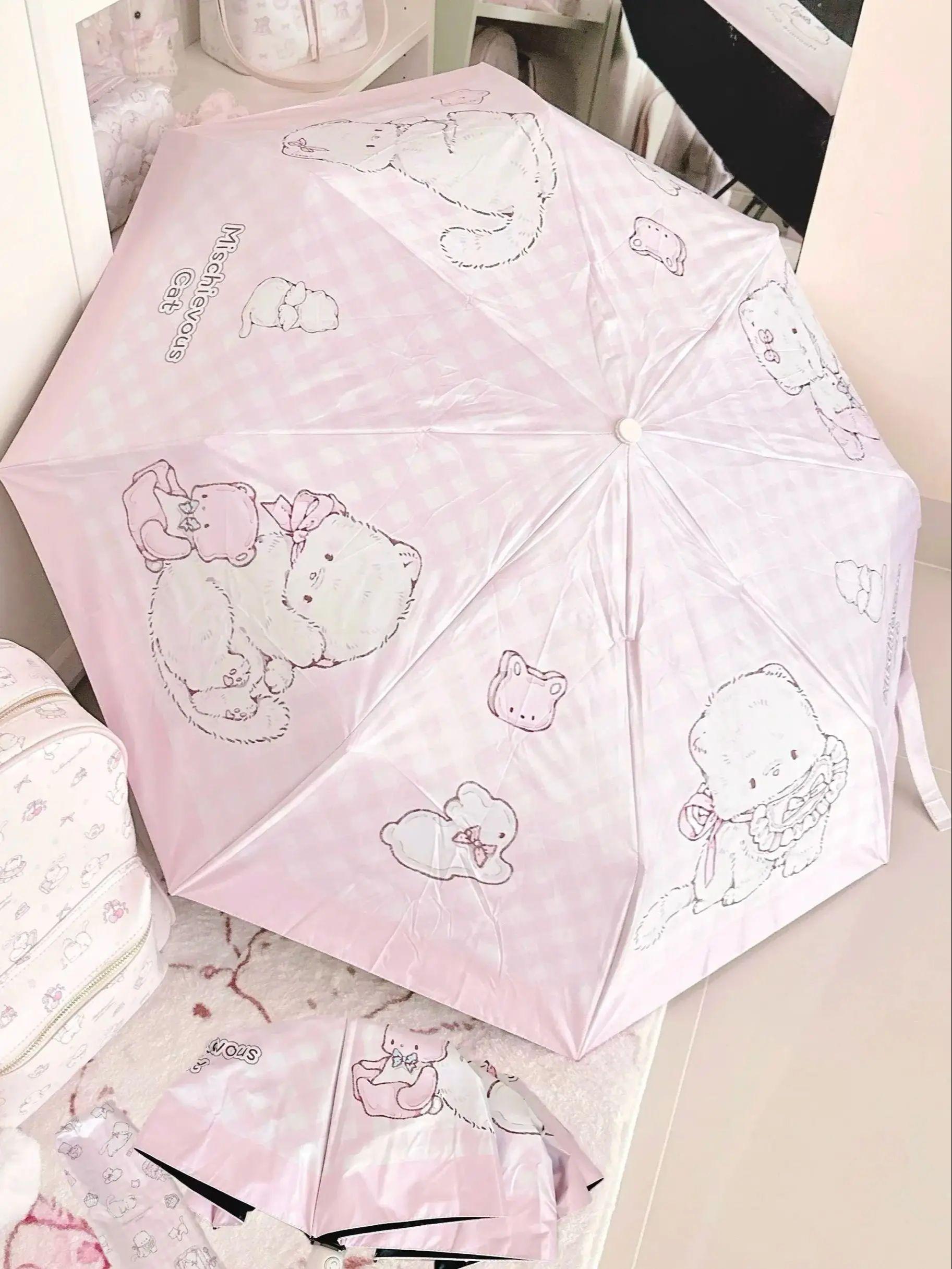 

Милый розовый котенок складной зонт защита от солнца и УФ дождь двойного назначения солнцезащитный зонт студенческий портативный солнцезащитный козырек Iron&8K розовый