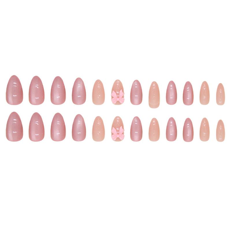 24 Pieces Nail Patch Fake Nail Bow Removable Fairy Solid Color Ins Wind Wearing Nail Sweet Pink Nail Art
