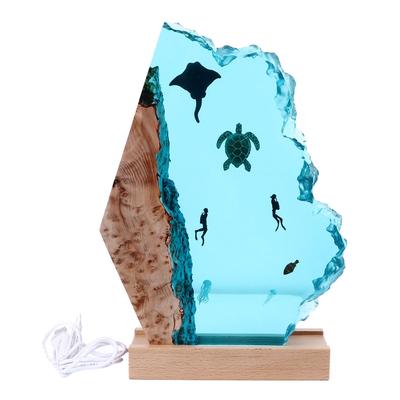 Epoxidharz Nachtlicht Nachttischlampe Taucher Fische Schildkröten Led Lichter Holzsockel Tiefseetauchen