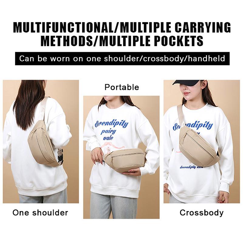 Fashion Solid Color Waist Bag Waterproof Double Layer Chest Bag Double Pocket Shoulder Bag Travel