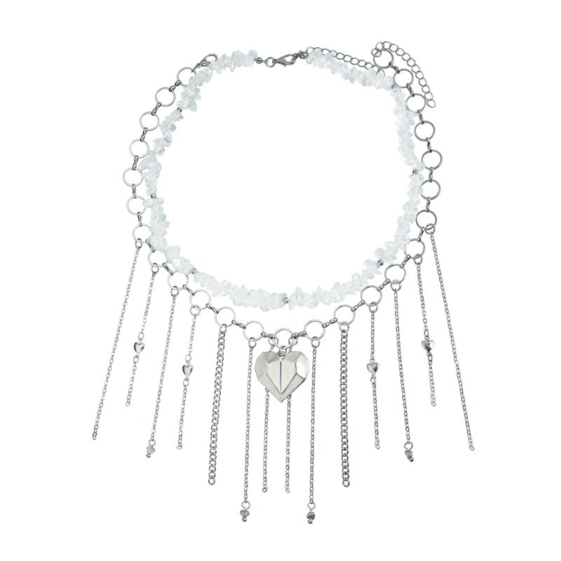 

Unique Heart Shaped Collarbone Necklace Irregular Natural Stone Alloy Fringe Neck Jewelry Gift For Everyday Style 1
