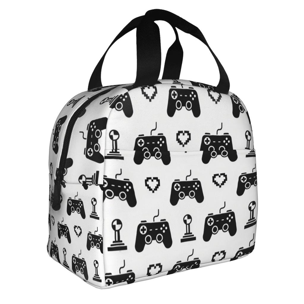 Featuring Neon Game Joystick Controllers Lunch Bag Women Geometric Thermal Cooler Insulated Lunch Boxes for Adult Office
