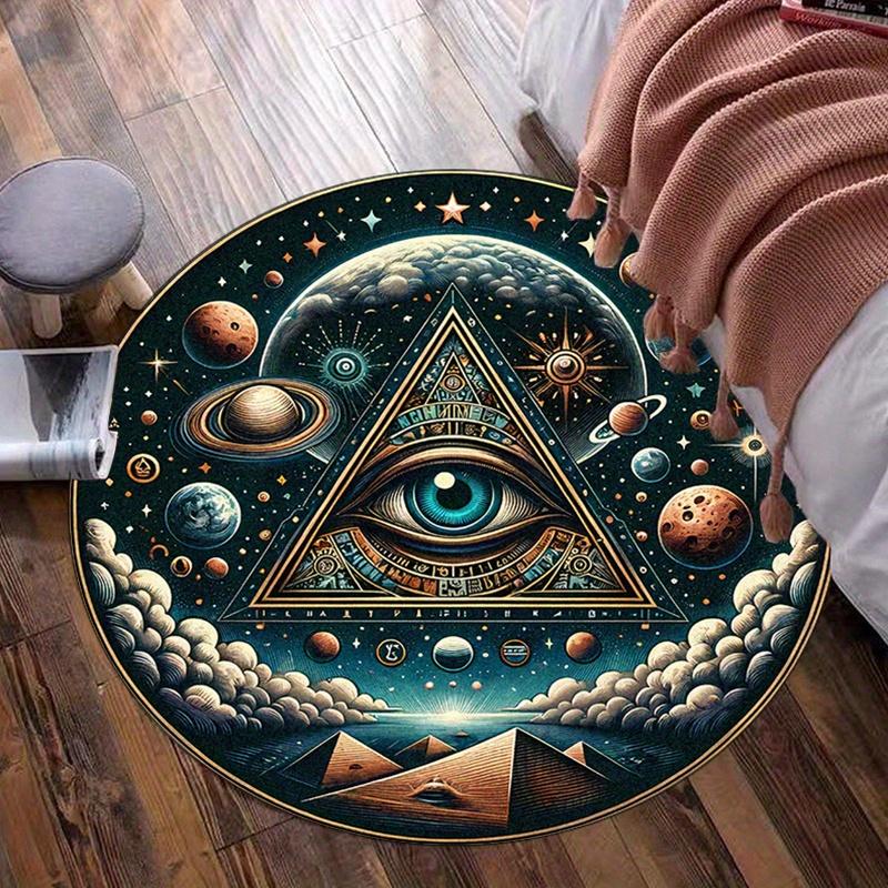 

All Seeing Eye Pyramid Space Planets Round Rug Soft Crystal Velvet Floor Mat Mystical Art Design Home Decor Living Room Carpet 60cm x 60cm