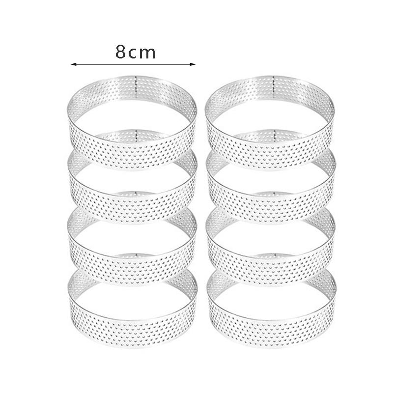 304 Stainless Steel Tart Ring 8pcs Heat-Resistant Perforated Cake Mousse Ring Round Ring Doughnut Tools for Cookies Tarts Pies