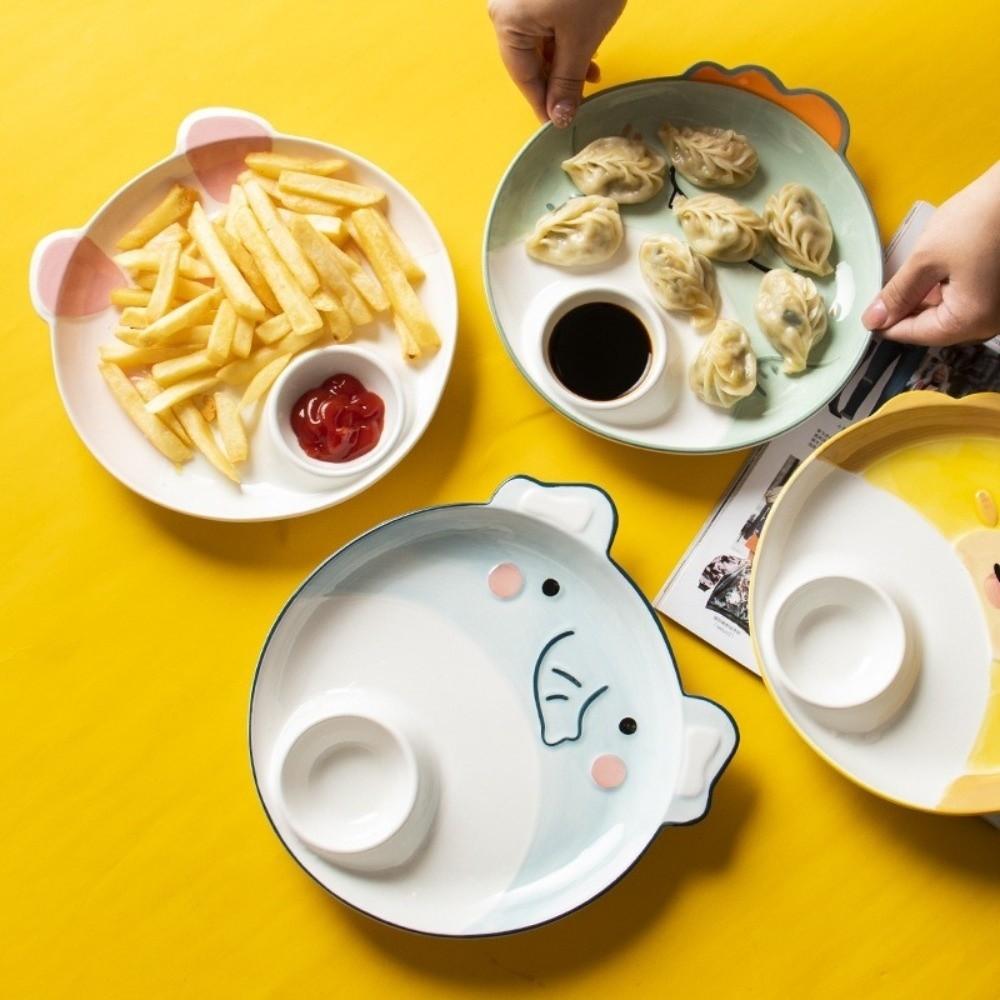 Ceramic Cow Sushi Plate Animal Shape Grid Dumpling Plate Cute French Fry Plate  Household
