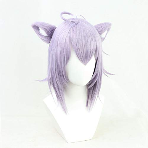 Nekomata Rice Porridge Cosplay Wig, Heat-Resistant Purple Wig, Cosplay Wig for Halloween, Events, Photoshoots, and Festivals (Wig + Ears + Tail)