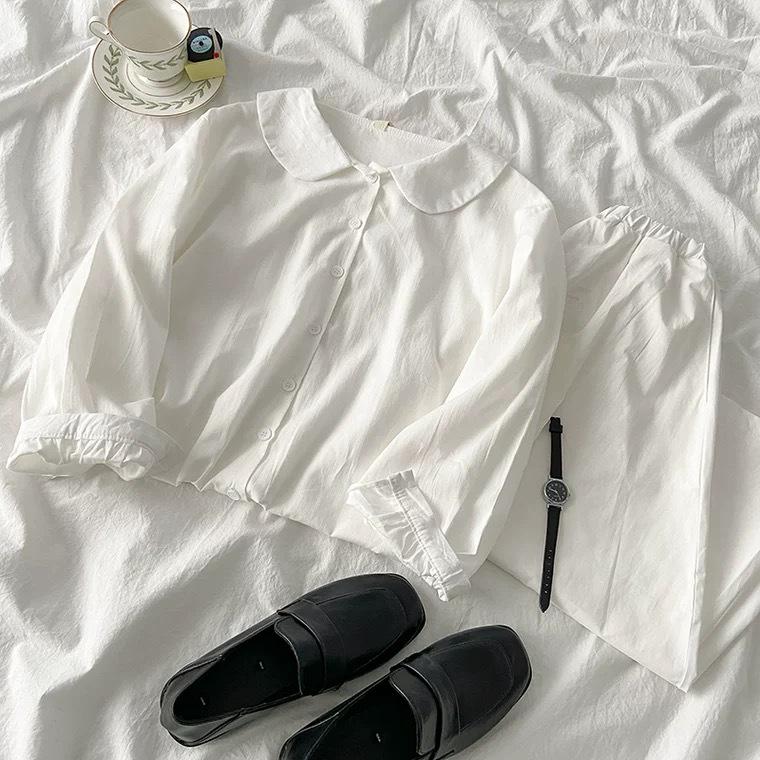 2022 Autumn Women's Pure Cotton Casual Long-Sleeve Salt White Shirt: Versatile & Loose Fit