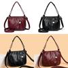 Solid Color Small Water Bucket Handbag Zipper Compartments Soft Pu Wear Casual